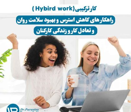 کار ترکیبی (Hybrid Work) – کارکنانی در محیط کار شاد و تعامل مثبت، برای بهبود سلامت روان و تعادل کار و زندگی